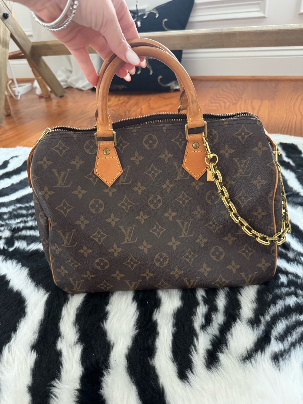 Louis Vuitton Brown Monogram Canvas Satchel with Gold Hardware